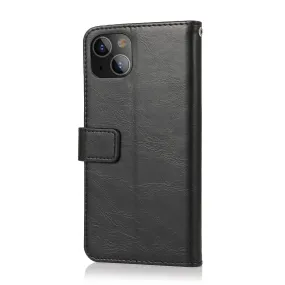 Smooth Layer Texture Indy Series Black Leather Wallet Case - iPhone 13 Mini