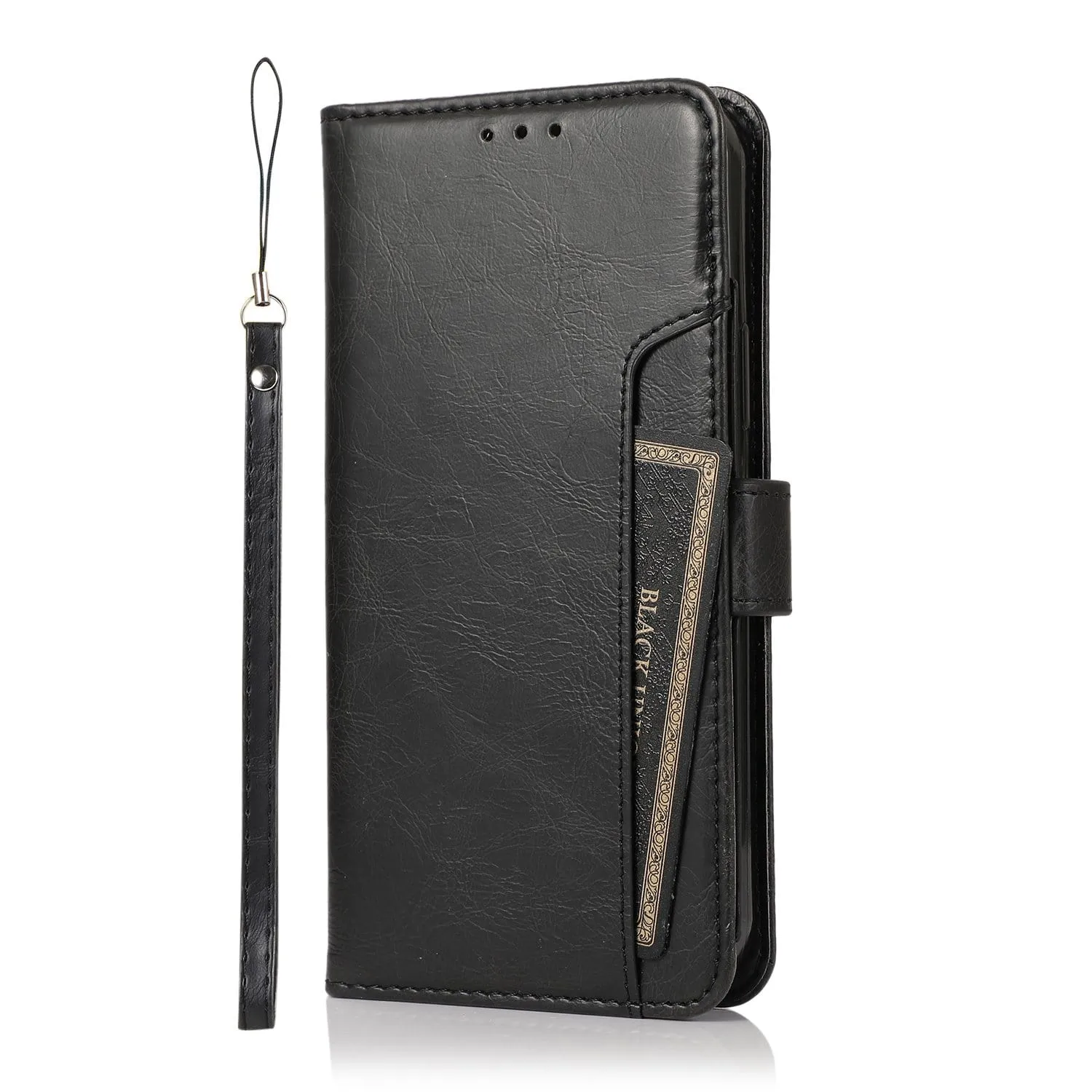 Indy Series Black Leather Wallet Case - iPhone 13 Pro Flexible Layer Design
