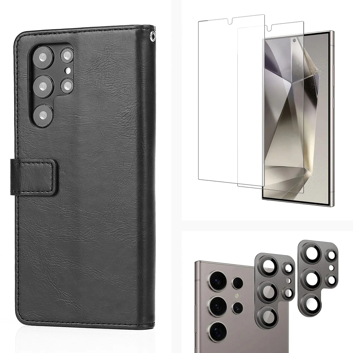 Hybrid Finish Indy Series Leather Wallet Case with Screen and Camera Protector - Samsung Galaxy S24 Ultra