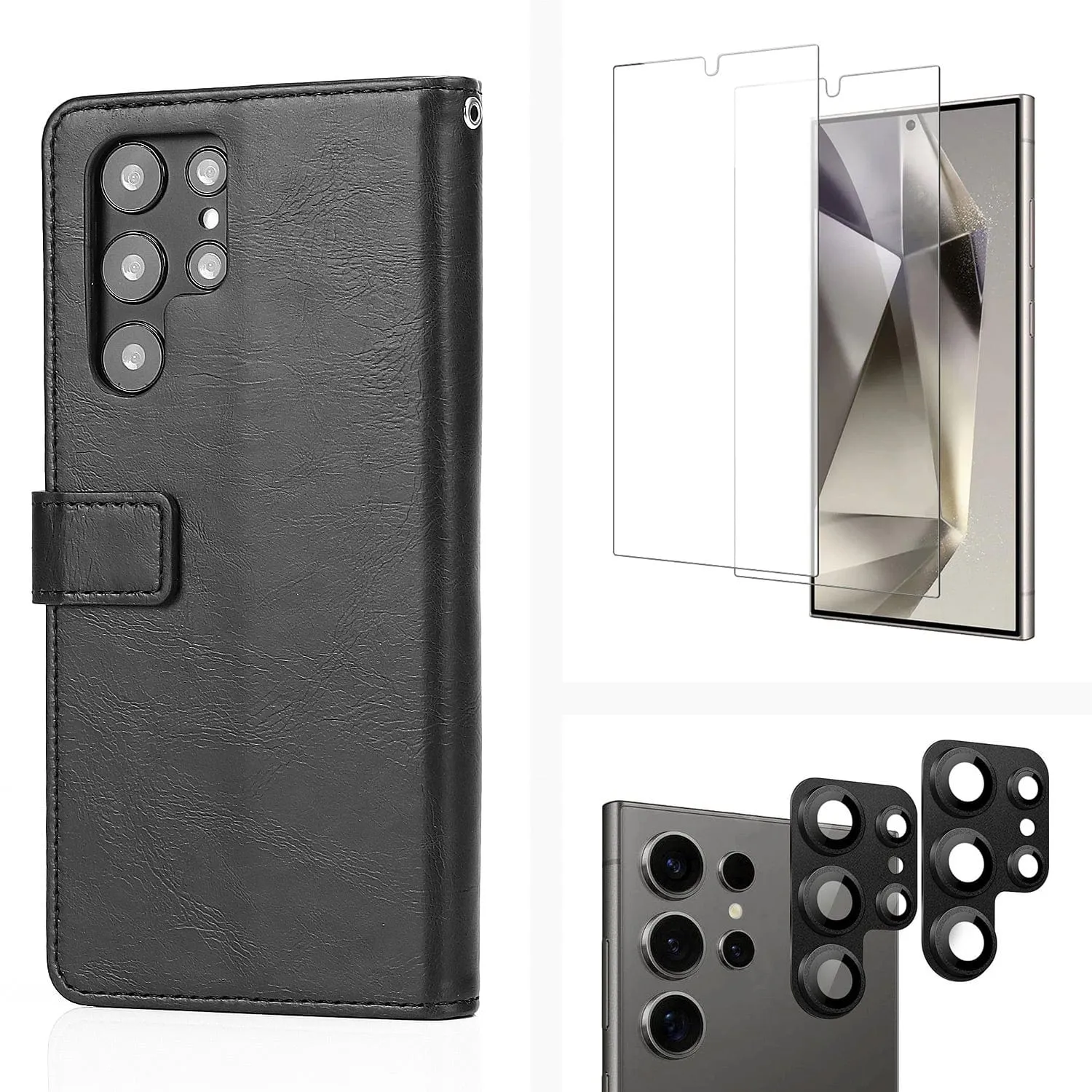 Durable Pattern Gradient Finish Indy Series Leather Wallet Case with Screen and Camera Protector - Samsung Galaxy S24 Ultra