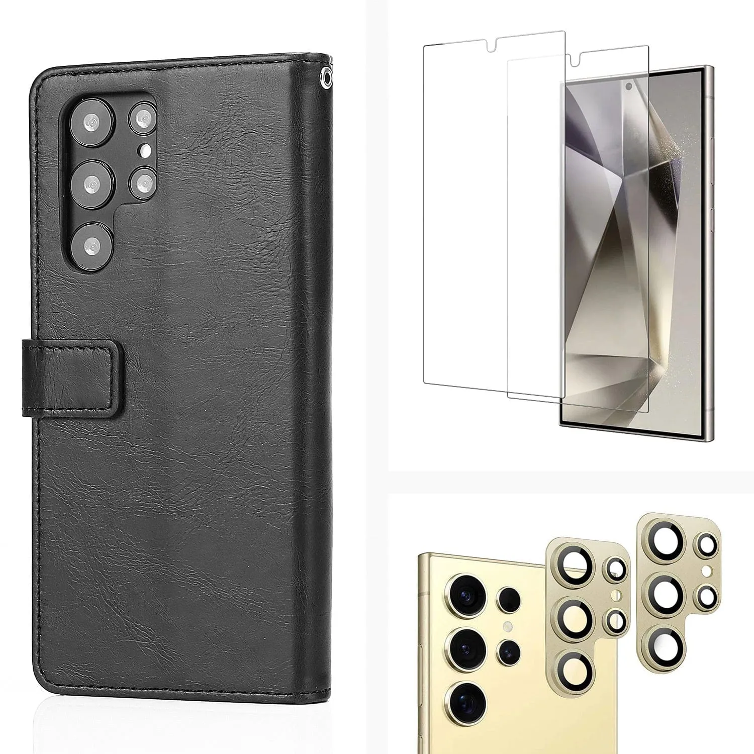 Indy Series Leather Wallet Case with Screen and Camera Protector - Samsung Galaxy S24 Ultra Grip Control Elegant Edge