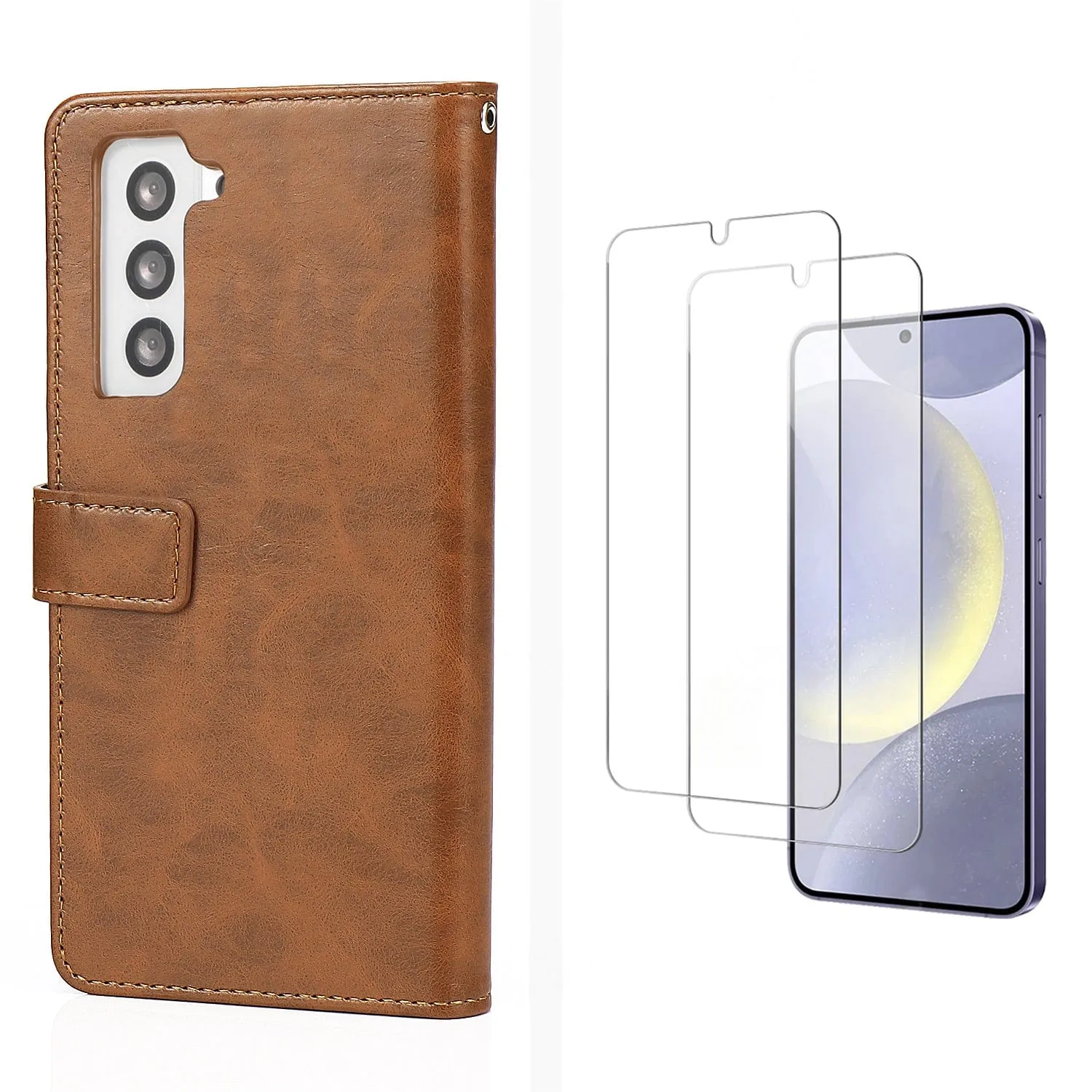Indy Series Leather Wallet Case with Screen Protector - Samsung Galaxy S24  Soft Feel