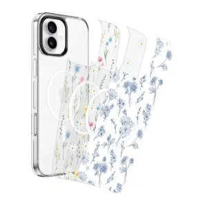 Minimal Shield Texture Travel Companion iPhone 16 Plus Floral Design Case with Swappable Back - Wireless Charging | Inspire Series
