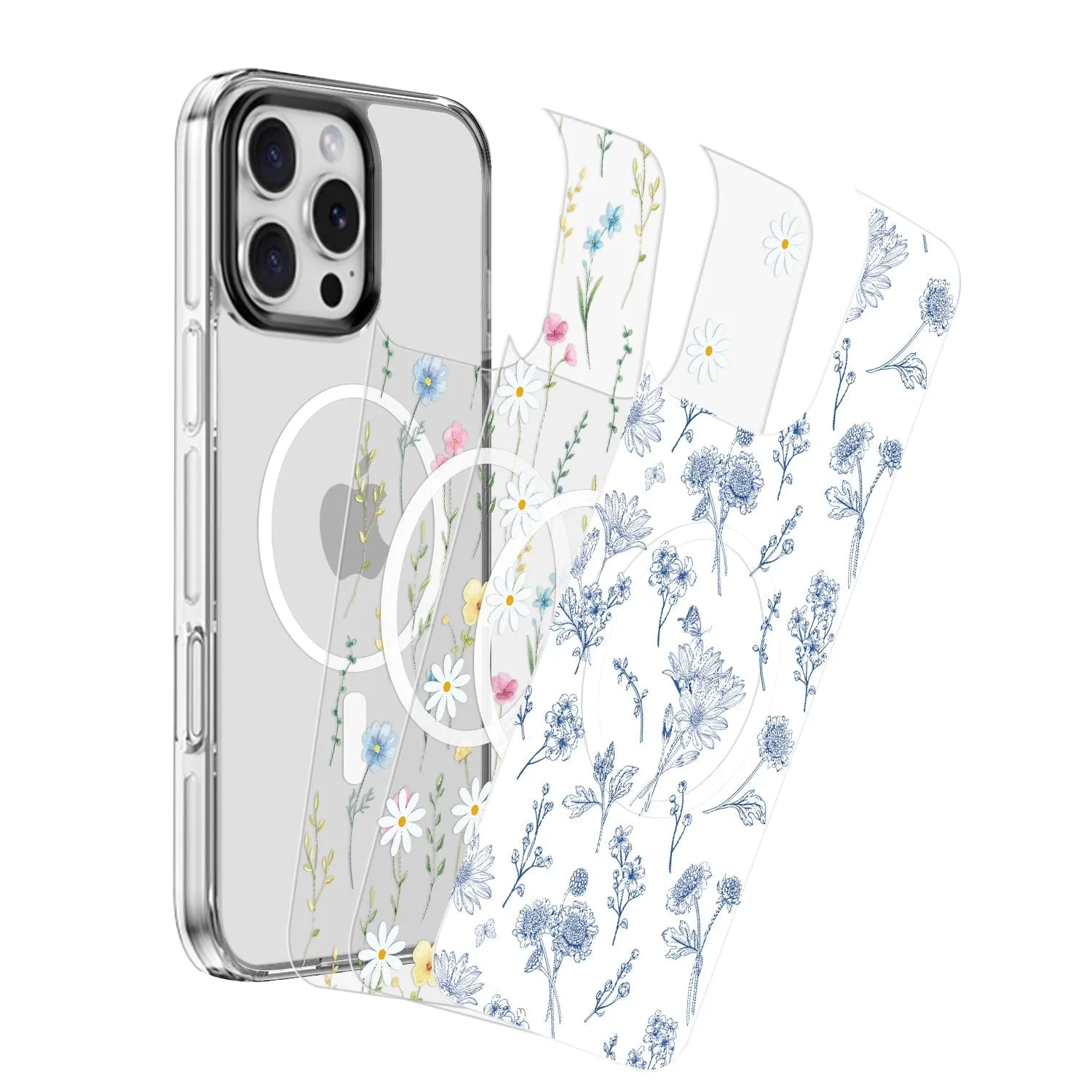 iPhone 16 Pro Case with Swappable Floral & Marble Designs - Wireless Charging | Inspire Series Textured Finish