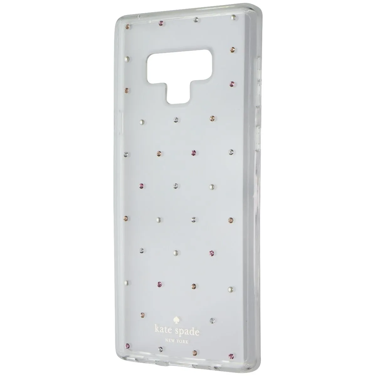 Stylish Finish Glossy Texture Layer Kate Spade Hardshell Case for Samsung Galaxy Note9 - Clear with Pin Dot Gems