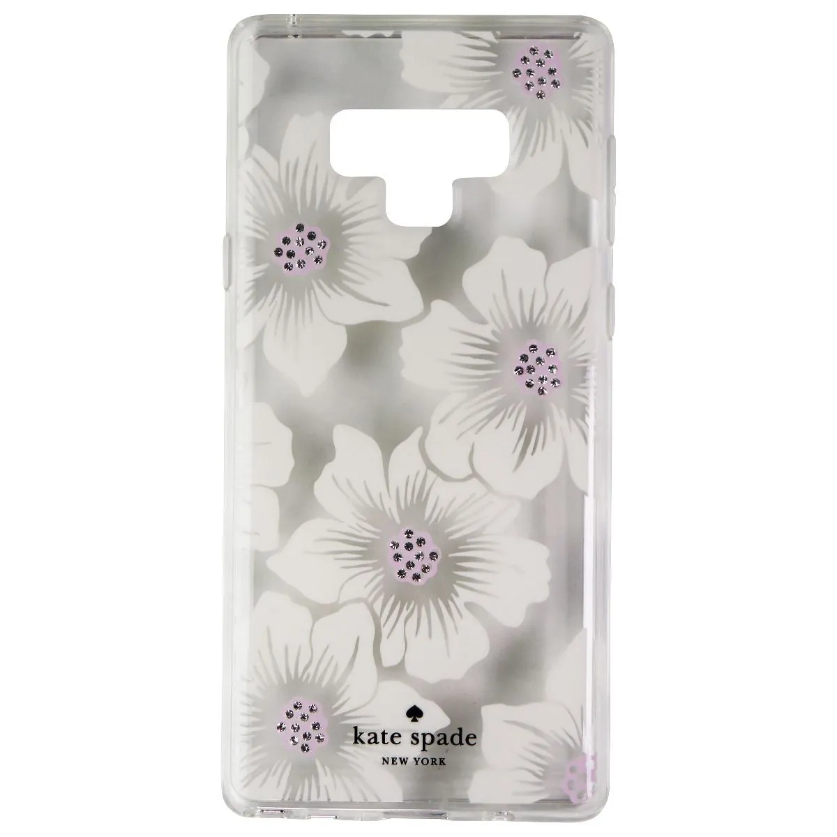 Universal Fit Elegant Texture Layer Kate Spade Hardshell Case for Samsung Galaxy Note9 - Clear/Hollyhock Floral/Gems