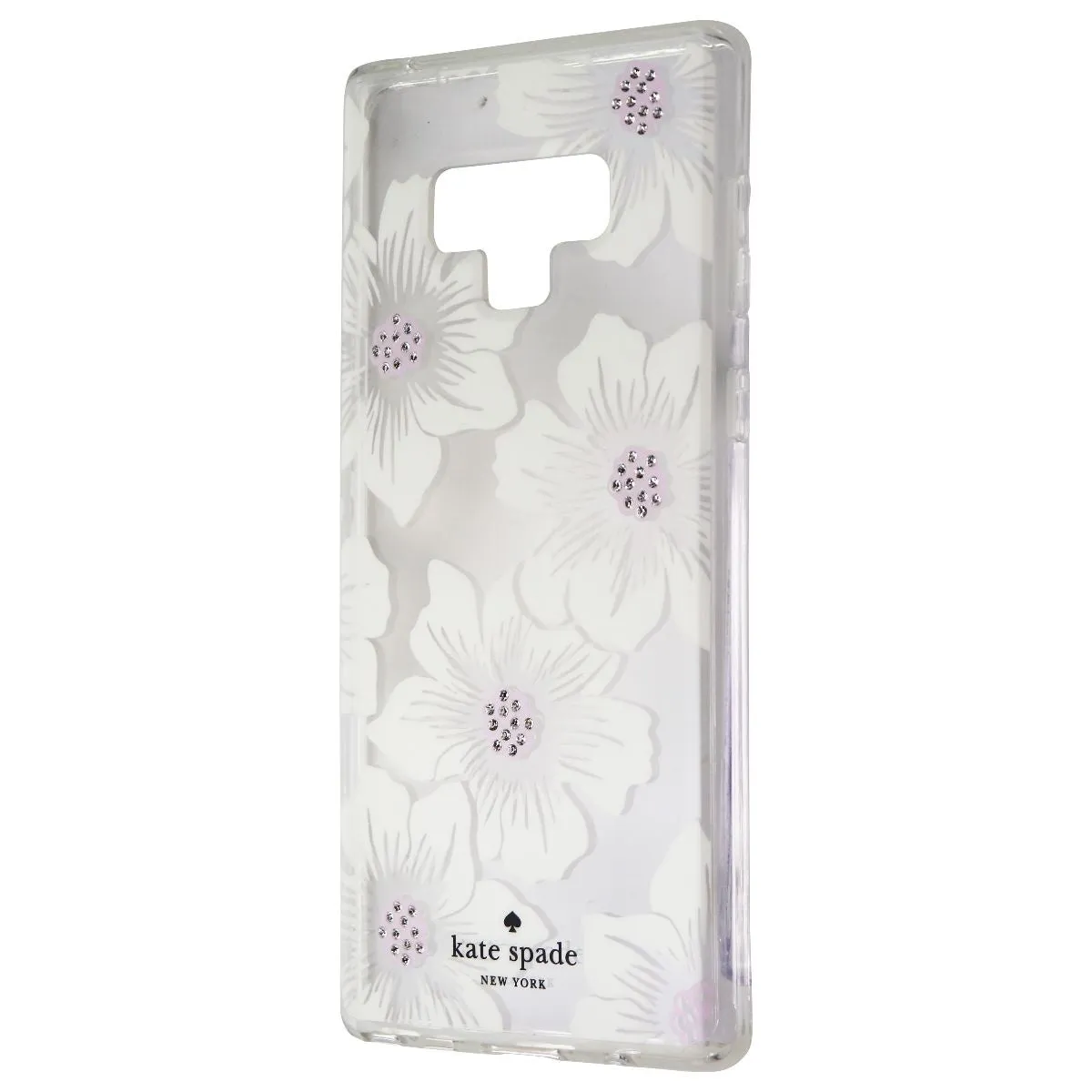 Compact Build Minimal Edge Kate Spade Hardshell Case for Samsung Galaxy Note9 - Clear/Hollyhock Floral/Gems