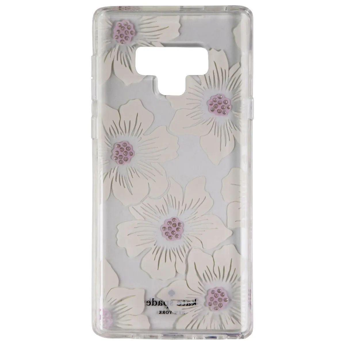 Rugged Pattern Design Kate Spade Hardshell Case for Samsung Galaxy Note9 - Clear/Hollyhock Floral/Gems