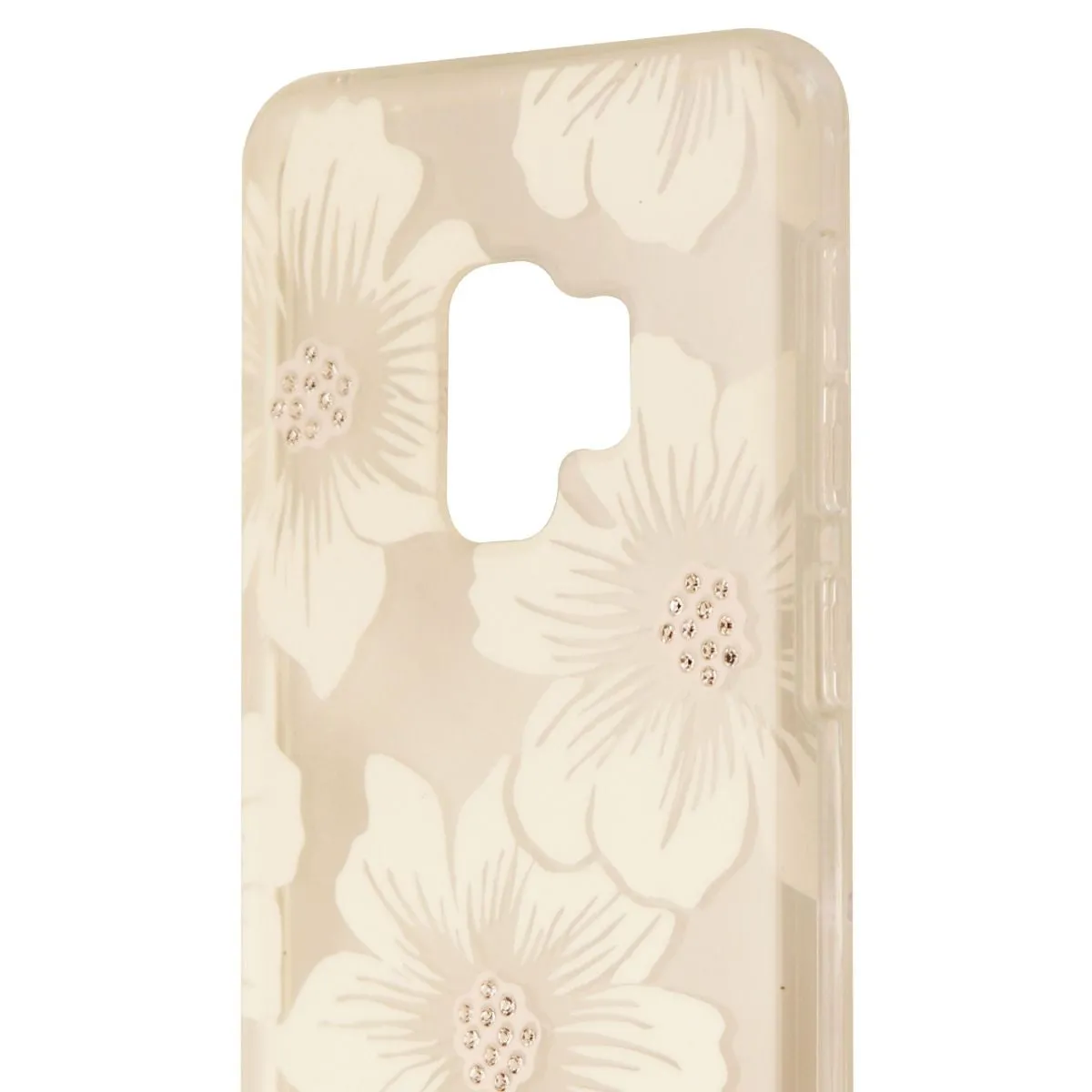 Kate Spade Hybrid Hardshell Case for Galaxy S9 - Clear/White Jewel Flower Luxury Finish Texture Protective Detail