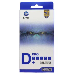 LITO D  Full Coverage Tempered Glass for iPhone 14 Plus - Clear/Blk Edge 2 Pack Device Shield Pro