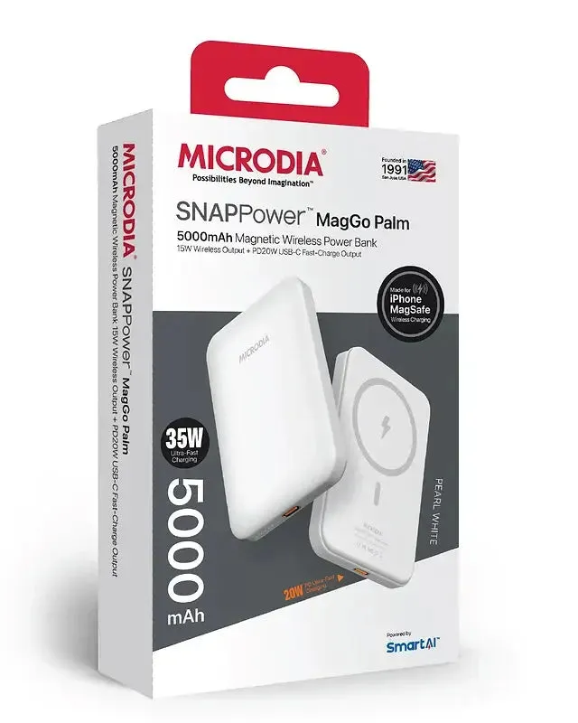 MICRODIA SNAPPower? MagGo Palm, 5000mAh / 10000mAh Magnetic Wireless Power Bank with 15W Wireless Output   PD20W USB-C Fast-Charge Output Lightweight Build Quality