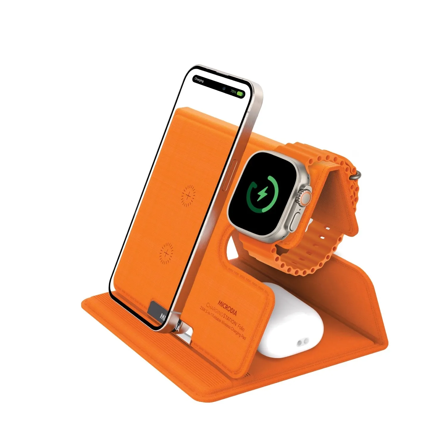 Simple Look MICRODIA CHARGINGStation? FOLIO, 23W 3-in-1 Portable Foldable Dual-Coil Wireless Charging Station