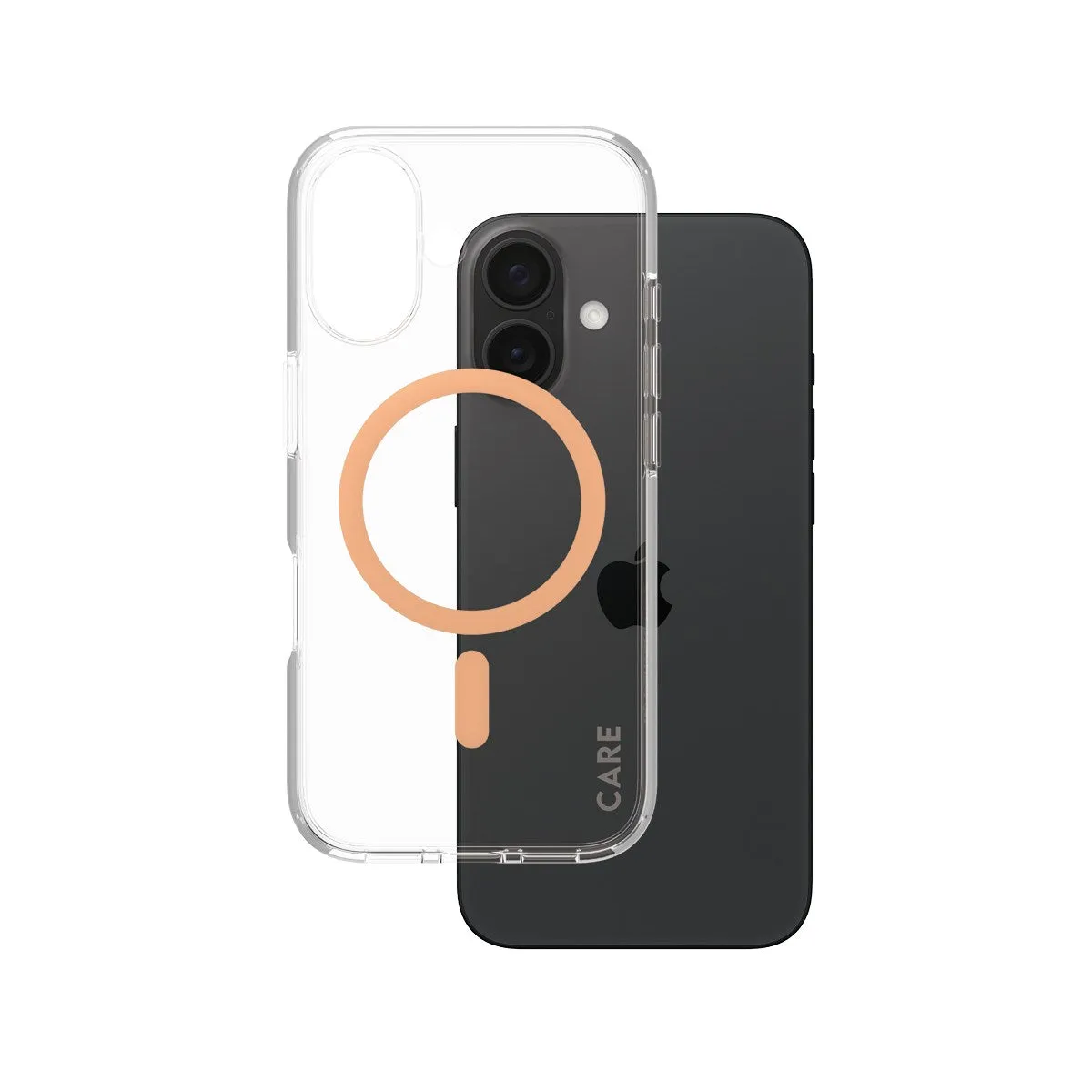 CARE by PanzerGlass? Urban Combat Case Transparent w. Peachy MagSafe iPhone 16 Hybrid Finish Texture Grip Layer