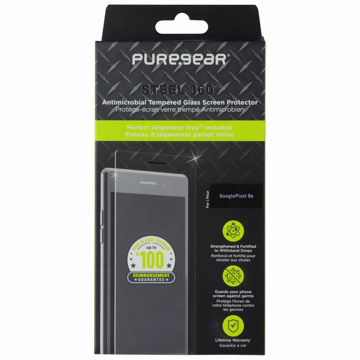 PureGear Steel 360 Series Screen Protector for Google Pixel 8a Motorola Protector