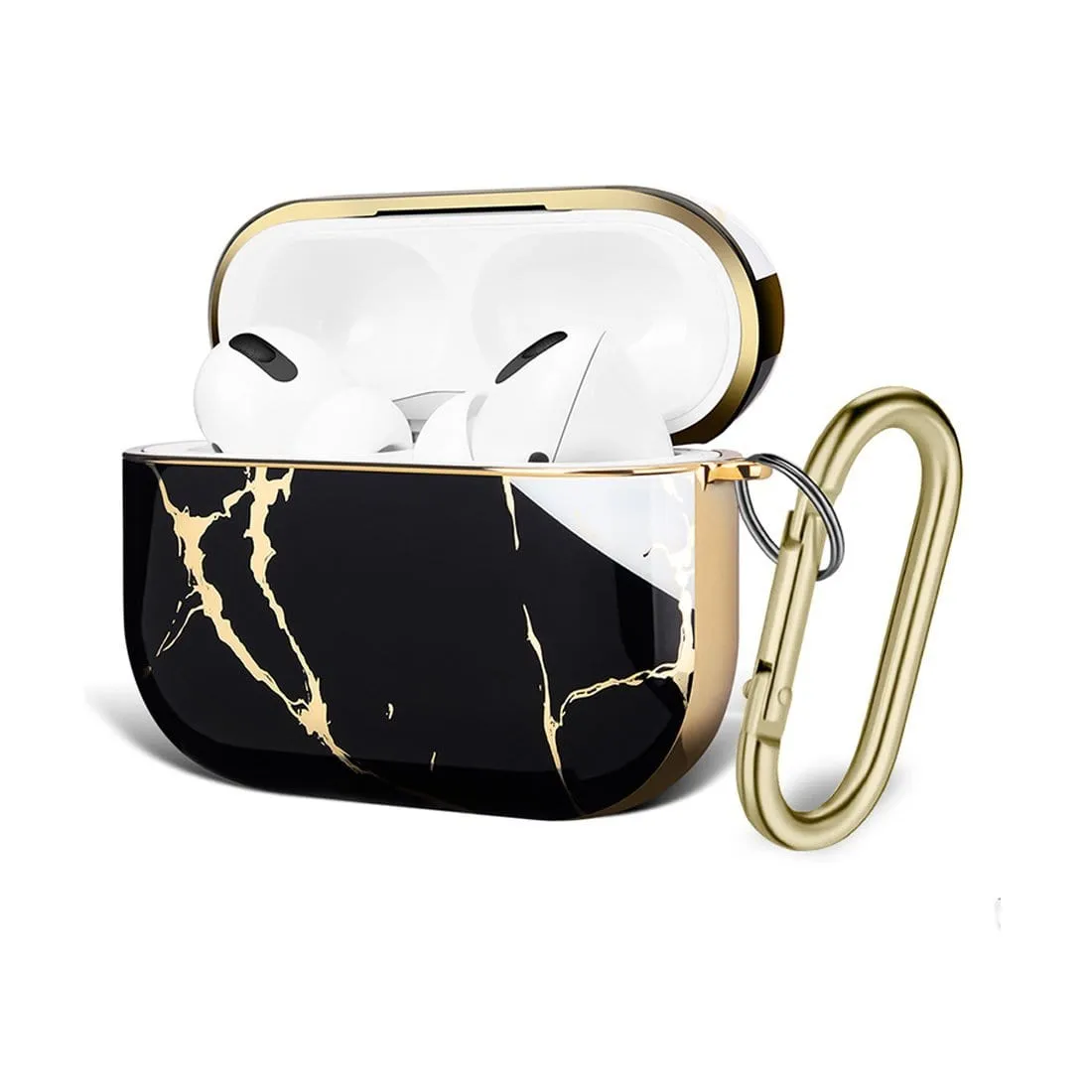 soft silicone travel shell premium neon leather airpods shell Black Luxury Marble Case - Apple AirPods Pro (1st Generation)