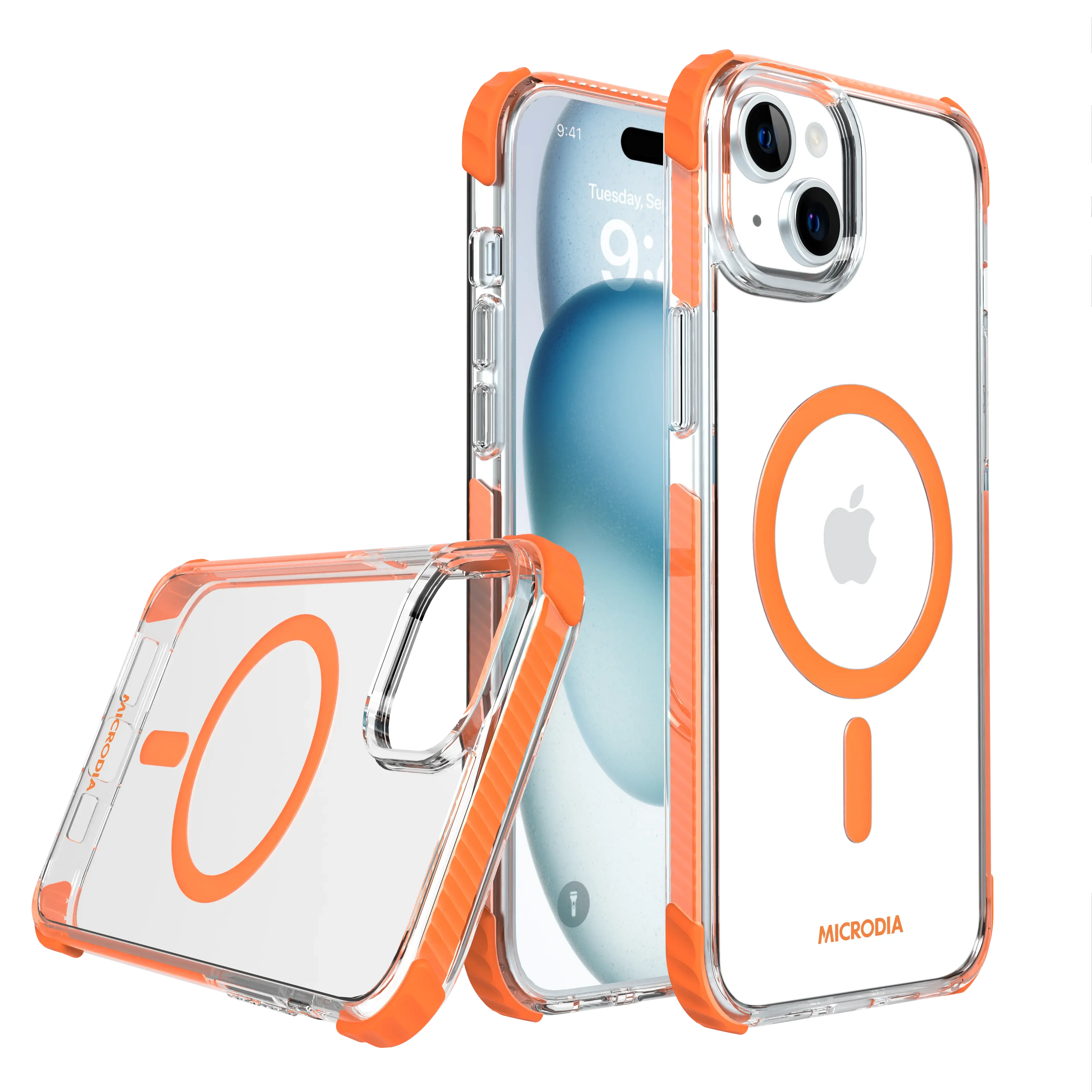 MICRODIA CRYSTAL GEAR? High Transparency Protective iPhone Case - Orange Rugged Build Texture Clear Surface