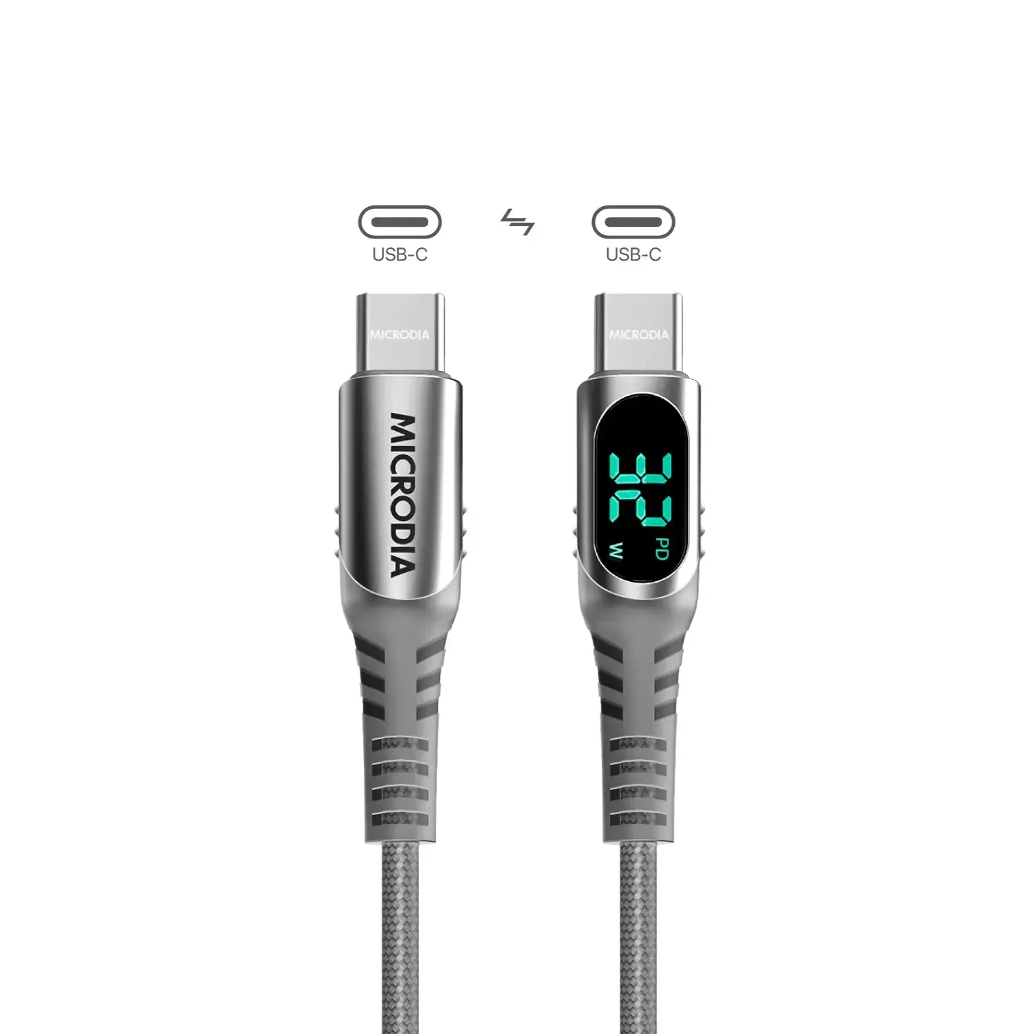 MICRODIA ExeCable? Digital-Display PD60W / 100W USB-C to USB-C Charge & Sync Cable with Charging Power Display Comfort Build Luxury Edge Texture