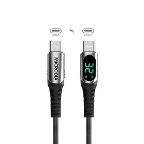 MICRODIA ExeCable? Digital-Display PD60W / 100W USB-C to USB-C Charge & Sync Cable with Charging Power Display Protective Form Smooth Form Texture