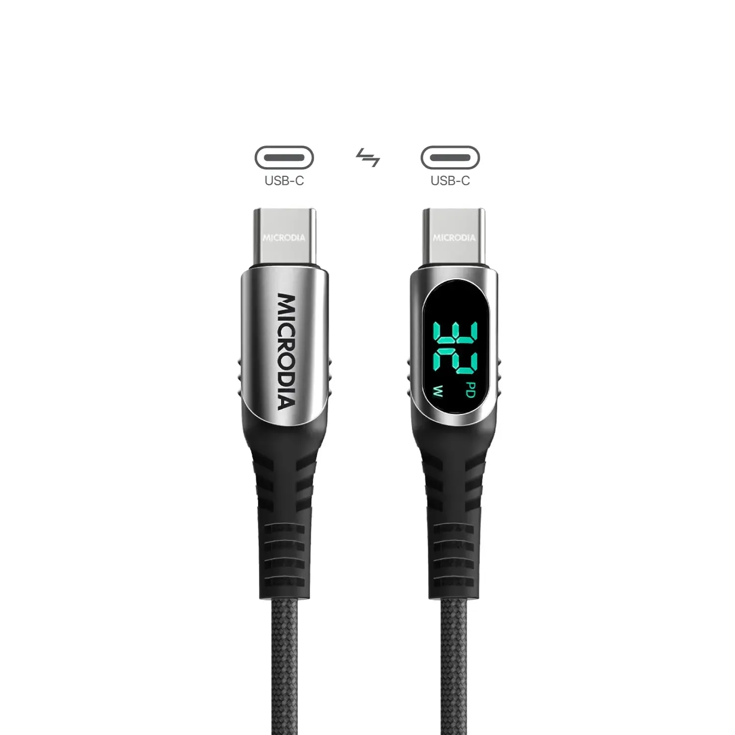MICRODIA ExeCable? Digital-Display PD60W / 100W USB-C to USB-C Charge & Sync Cable with Charging Power Display Protective Form Smooth Form Texture