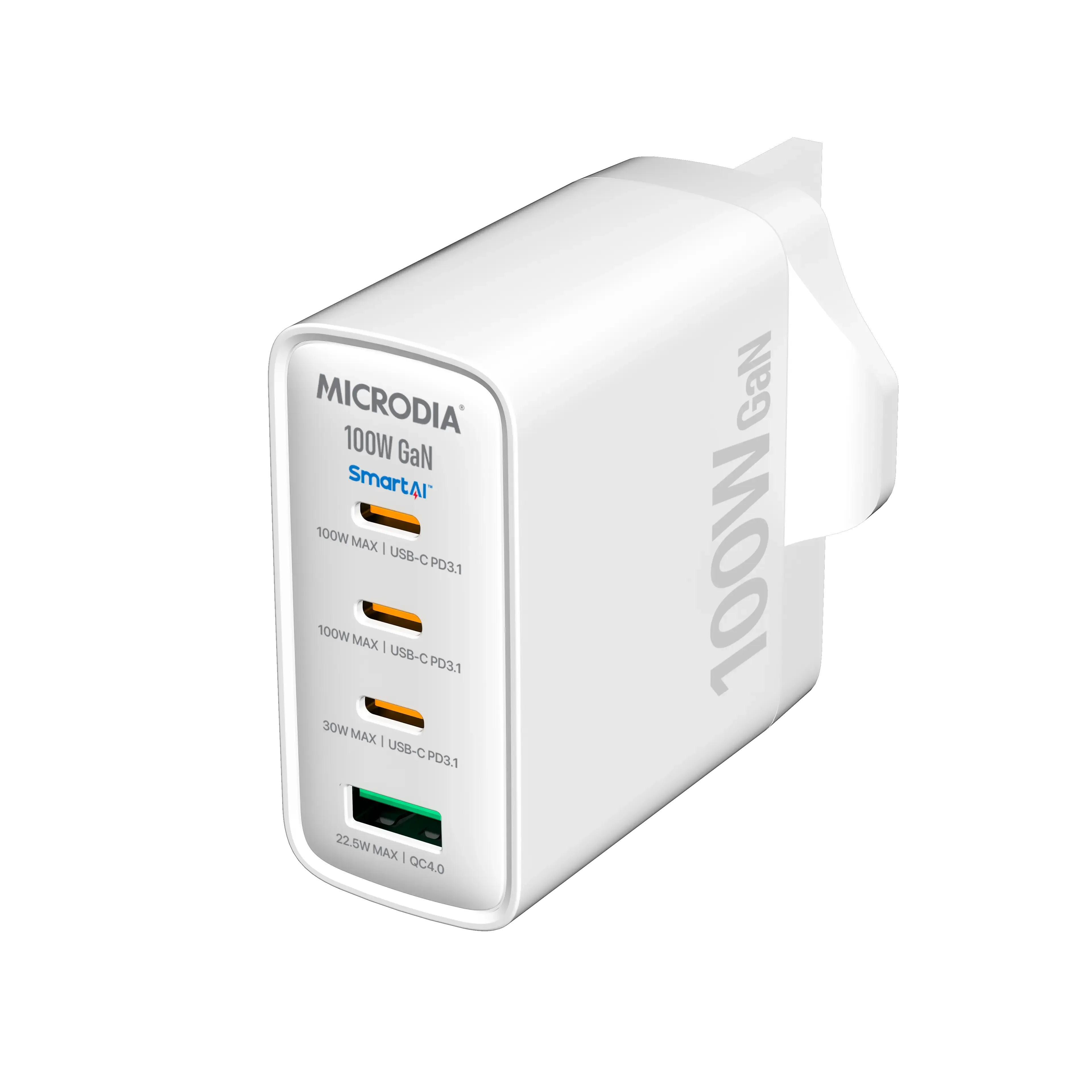 MICRODIA SMARTCube? Nano 100W, GaN Wall Charger, 3-Port & USB-C PD3.1   USB-A QC4.0 Soft Finish Texture Modern Accessory