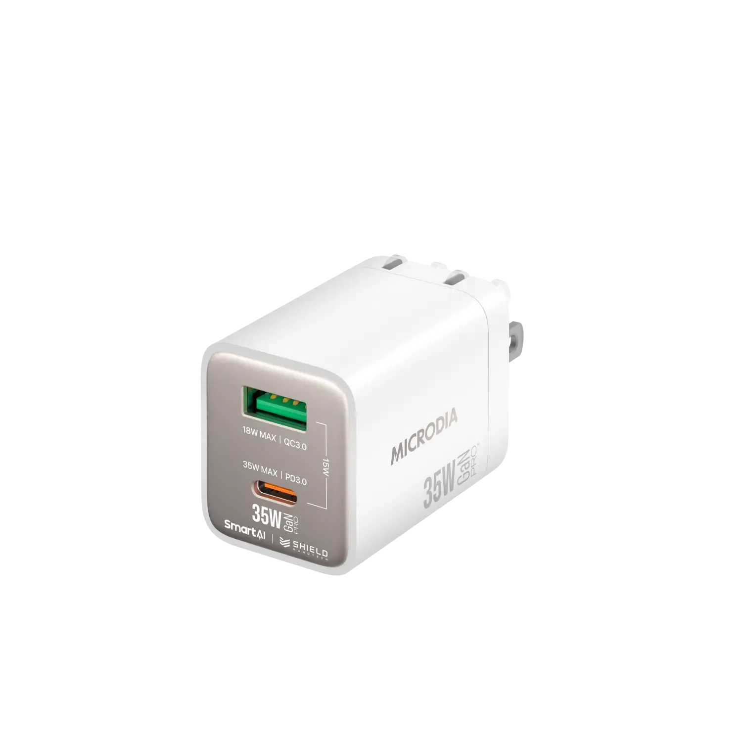 MICRODIA SMARTCube? Nano 35W GaN Pro Wall Charger, Dual-Port, USB-C PD3.0   USB-A QC3.0 Everyday Function