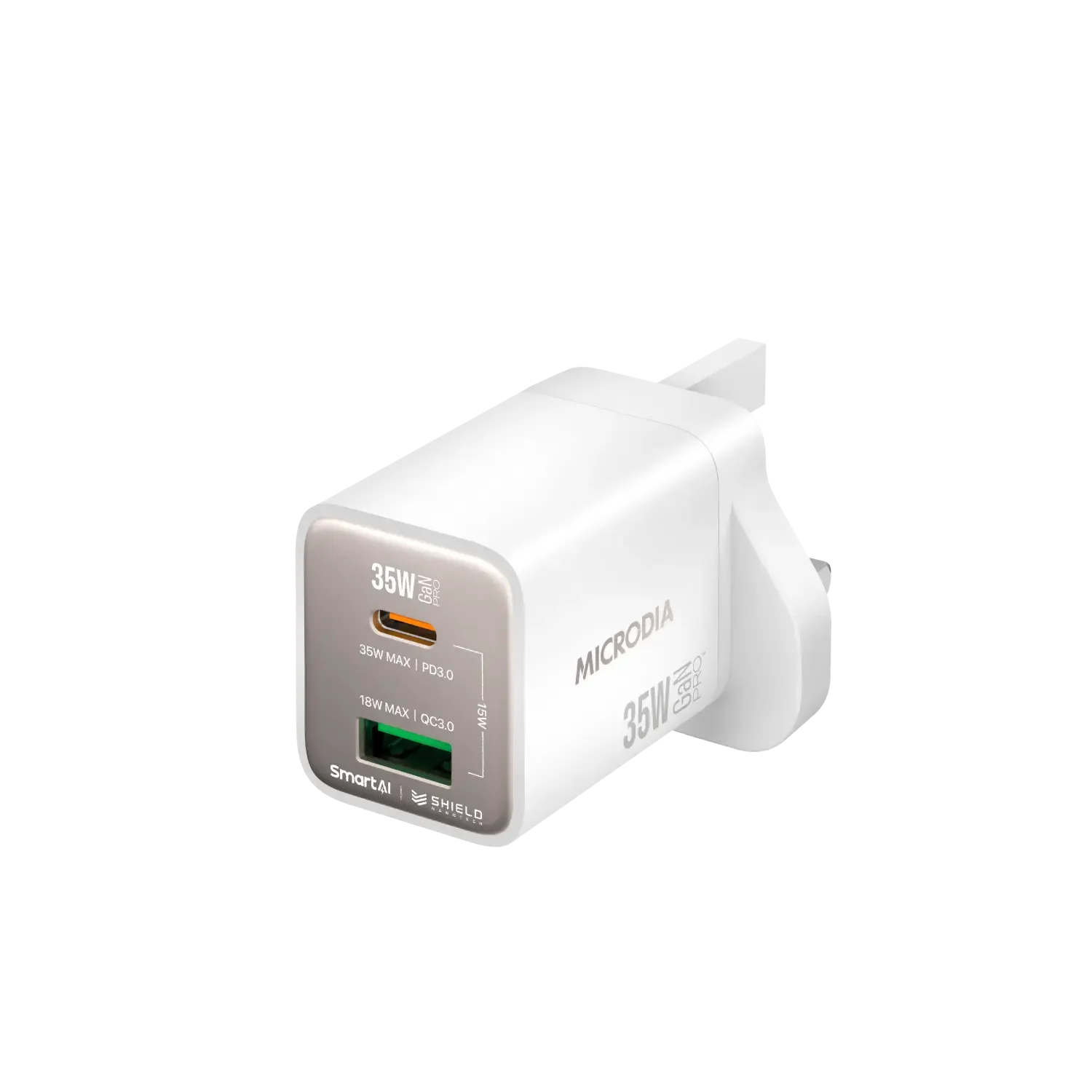 Anti Slip Elegant Edge MICRODIA SMARTCube? Nano 35W GaN Pro Wall Charger, Dual-Port, USB-C PD3.0   USB-A QC3.0