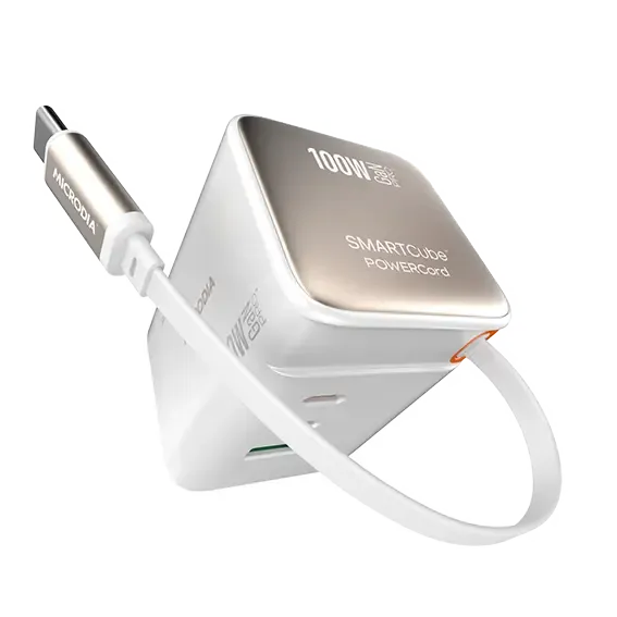 Protective Pattern Texture Practical Design MICRODIA SMARTCube? POWERCord 100W,GaN Pro Wall Charger with Built-in USB-C Cable andDual USB-C PD & USB-A Outputs