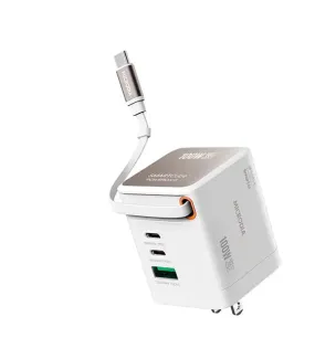 MICRODIA SMARTCube? POWERCord 100W,GaN Pro Wall Charger with Built-in USB-C Cable andDual USB-C PD & USB-A Outputs Compact Fit Smooth Edges