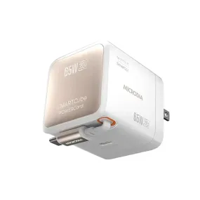 Outdoor Use Luxury Detail Texture MICRODIA SMARTCube? POWERCord 65W, GaN Pro Wall Charger with Built-in USB-C Cable and USB-C Charging Output