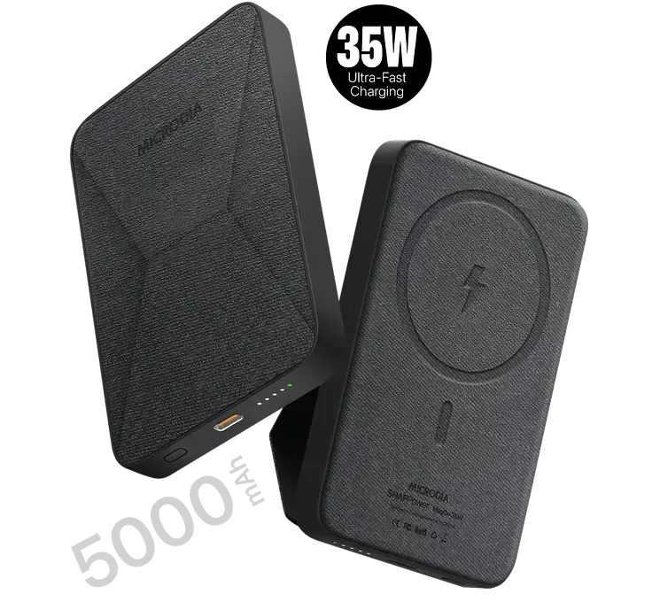 MICRODIA SNAPPower? MagGo 35W, 5000mAh Magnetic Wireless Power Bank, 15W Wireless Output   20W USB-C PD Output with Flipstand Stylish Touch