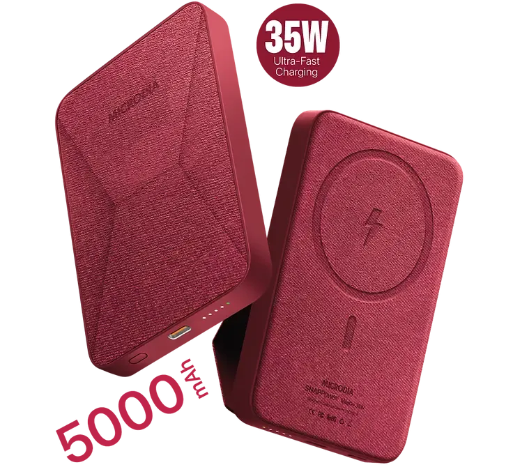 MICRODIA SNAPPower? MagGo 35W, 5000mAh Magnetic Wireless Power Bank, 15W Wireless Output   20W USB-C PD Output with Flipstand Dual Layer