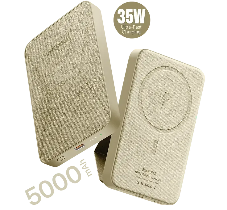 Elegant Comfort MICRODIA SNAPPower? MagGo 35W, 5000mAh Magnetic Wireless Power Bank, 15W Wireless Output   20W USB-C PD Output with Flipstand