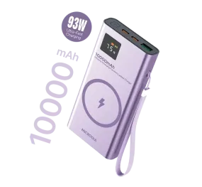 Comfort Finish Gloss Finish Texture MICRODIA SNAPPower? MagGo LCD 10000mAh 93W Magnetic Wireless Power Bank, 15W Wireless Output   Dual 30W USB-C PD Output    18W USB-A Output with LCD Display