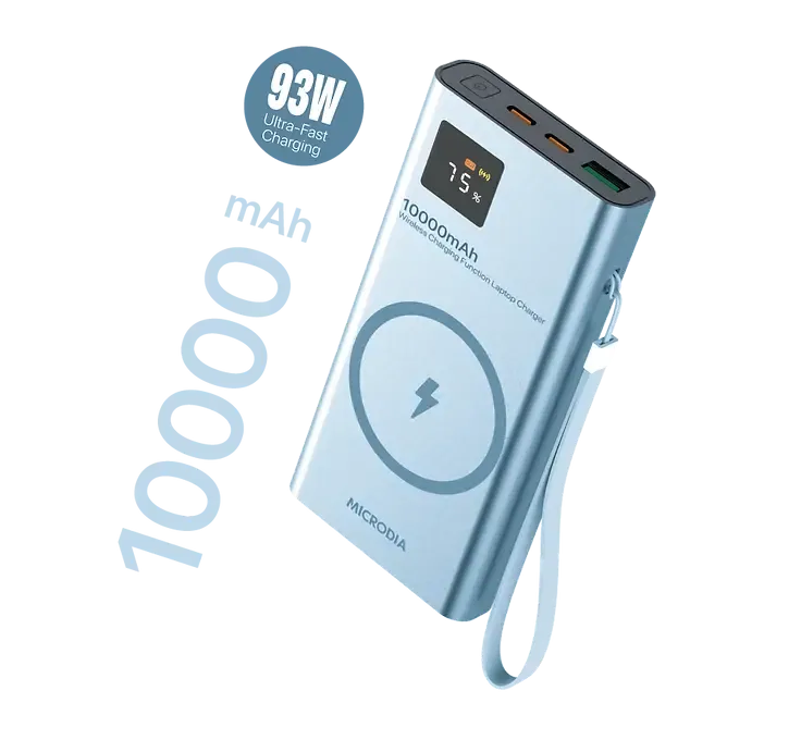 MICRODIA SNAPPower? MagGo LCD 10000mAh 93W Magnetic Wireless Power Bank, 15W Wireless Output   Dual 30W USB-C PD Output    18W USB-A Output with LCD Display Strong Grip Grip Safe