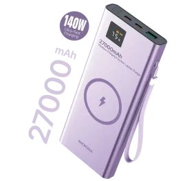 MICRODIA SNAPPower? MagGo LCD 27000mAh 140W Magnetic Wireless Power Bank, 15W Wireless Output   140W & 30W USB-C PD Output   20W USB-A Output with LCD Display Premium Form