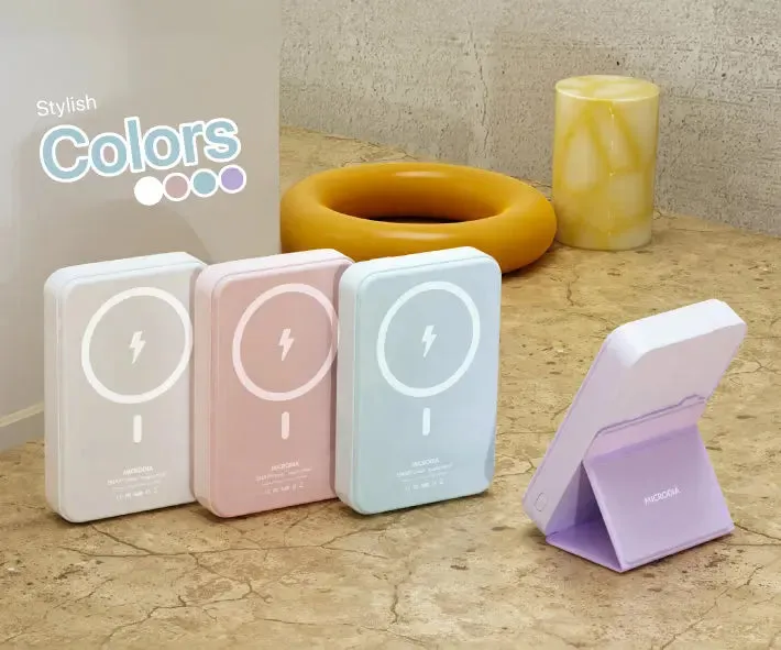 MICRODIA SNAPPower? MagGo Palm Plus, 5000mAh / 10000mAh Magnetic Wireless Power Bank with 15W Wireless Output   PD20W USB-C   22.5W USB-A Output Retractable Flipstand Elegant Touch Protective Look