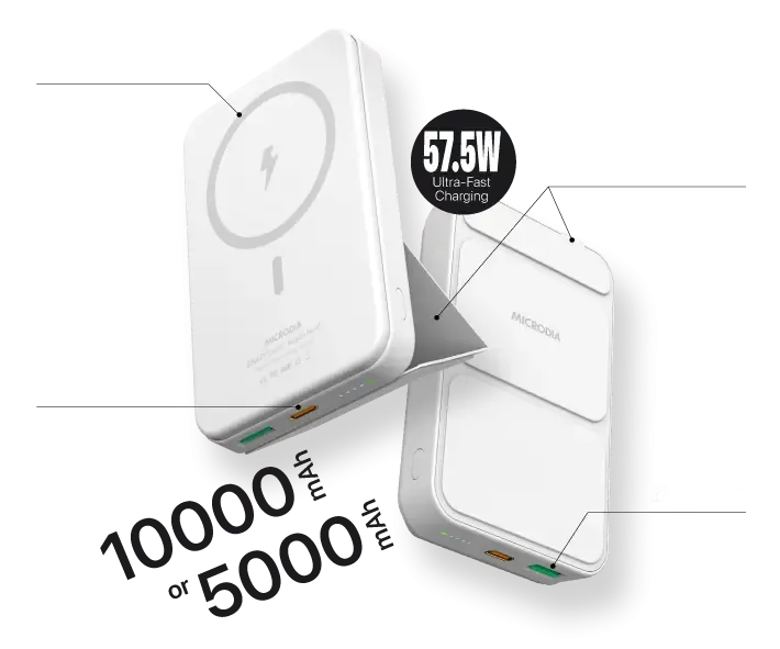MICRODIA SNAPPower? MagGo Palm Plus, 5000mAh / 10000mAh Magnetic Wireless Power Bank with 15W Wireless Output   PD20W USB-C   22.5W USB-A Output Retractable Flipstand Anti Shock Layer Youth Style