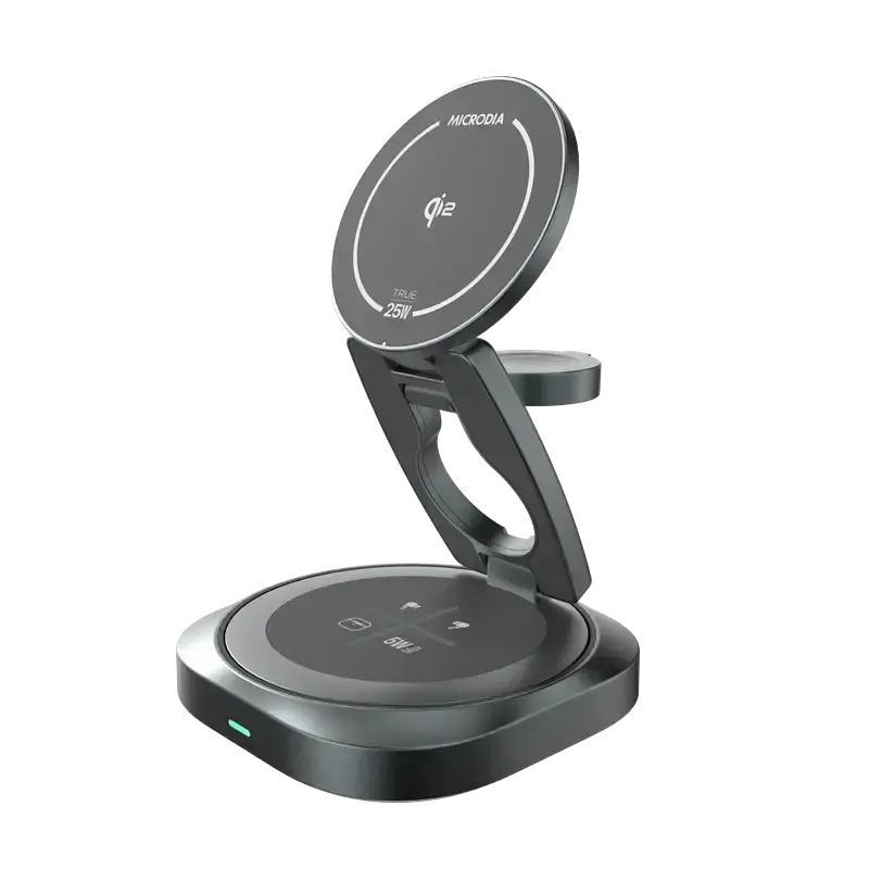 Matte Coating Finish MICRODIA SNAPStation? AXIS World??s 1st 32.5W Qi2 5-in-1 Charging Station with Rotatable Base