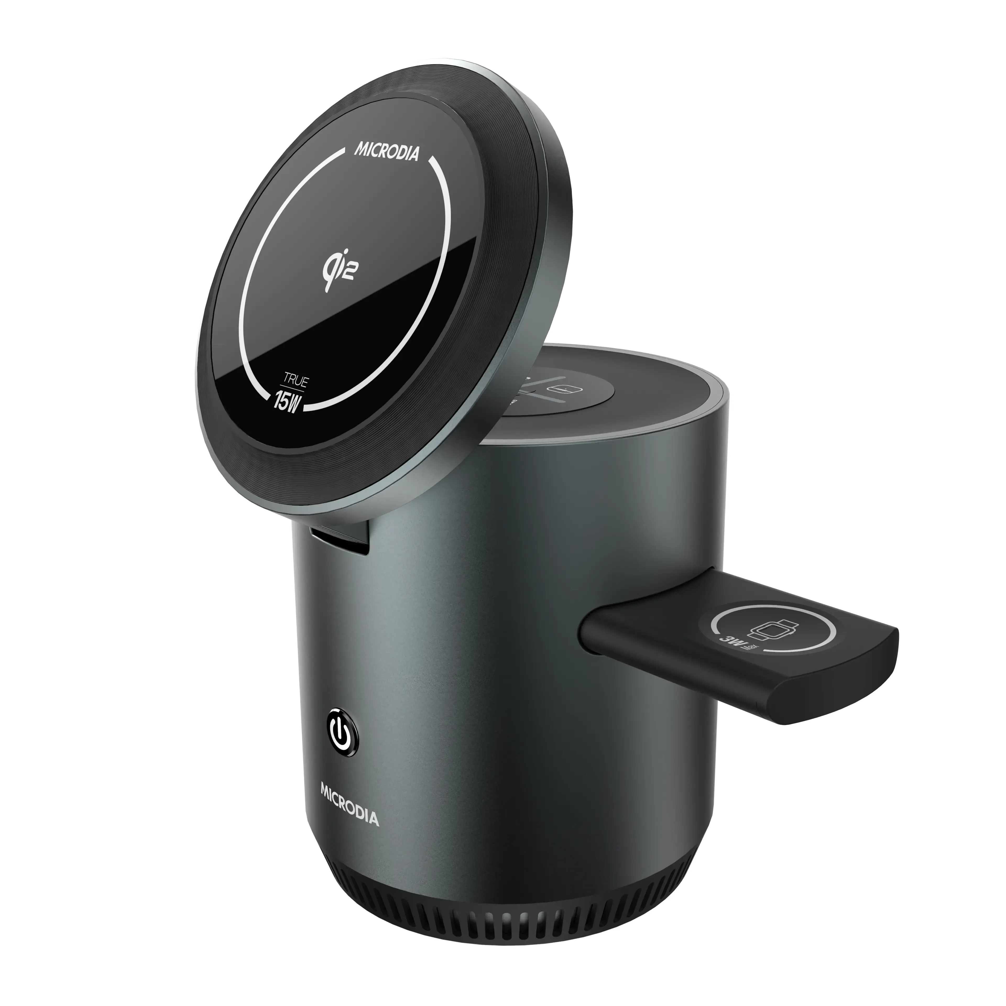 Rugged Build Marble finish MICRODIA SNAPStation? CORE Qi2 23W 4-in-1 Magnetic Wireless Charging Station with Night Light