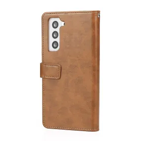 Folio Brown Leather Wallet Case - Samsung Galaxy S22 Plus Soft Detail Minimal Style