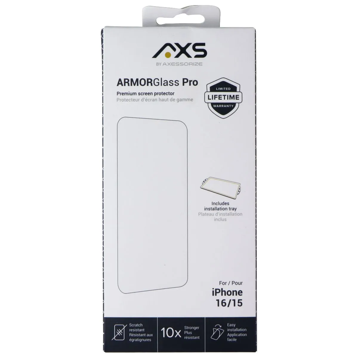 AXS ArmorGlass Pro Premium Screen Protector for iPhone 16/15 - Clear Easy Install