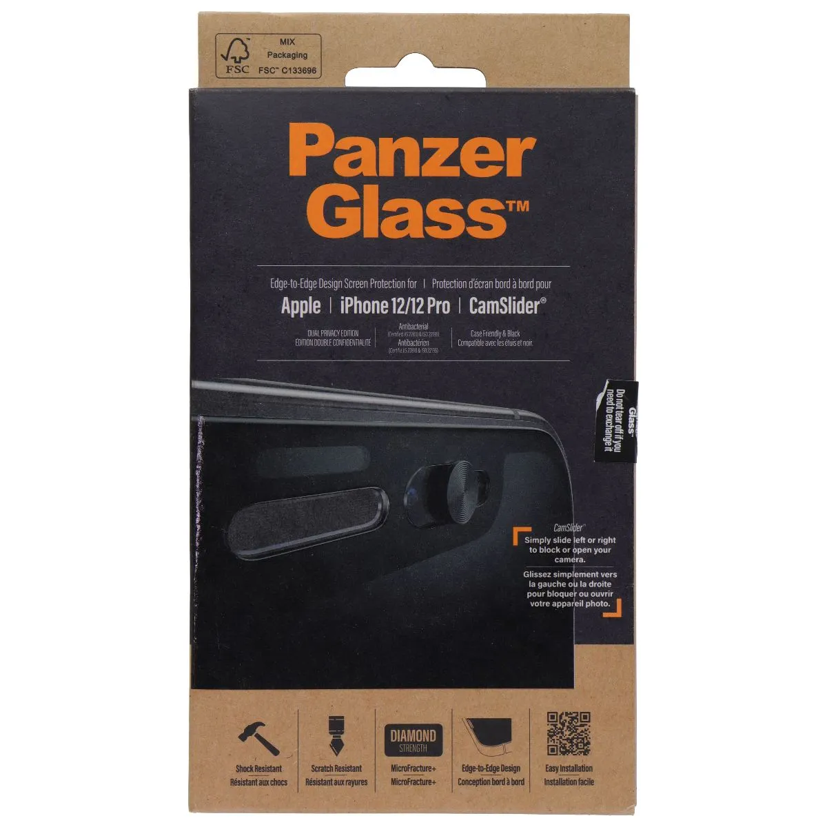 PanzerGlass Privacy Screen Protector w/ CamSlider for Apple iPhone 12/12 Pro Mobile Device Screen Cover