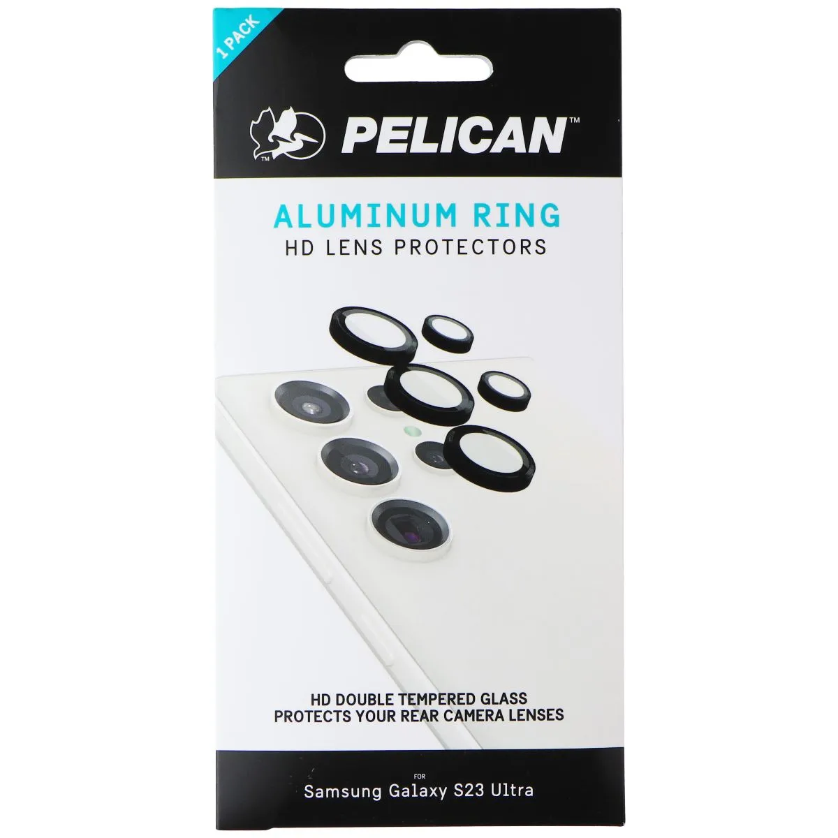 Elite Screen Guard eco friendly protector Pelican Aluminum Ring HD Lens Protectors for Samsung Galaxy S23 Ultra - Black