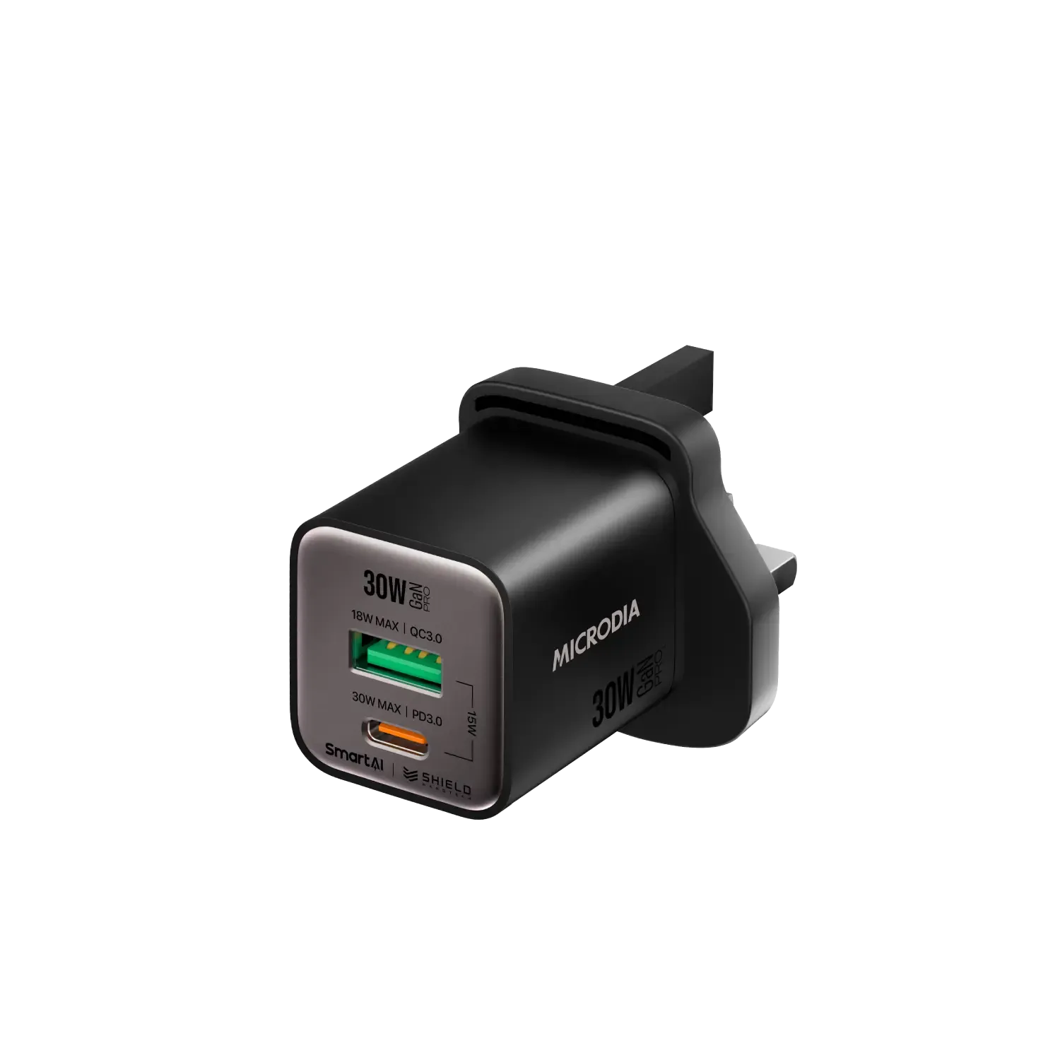 MICRODIA SMARTCube? Nano 30W GaN Pro Wall Charger, Dual-Port, USB-C PD3.0   USB-A QC3.0 Matte Texture
