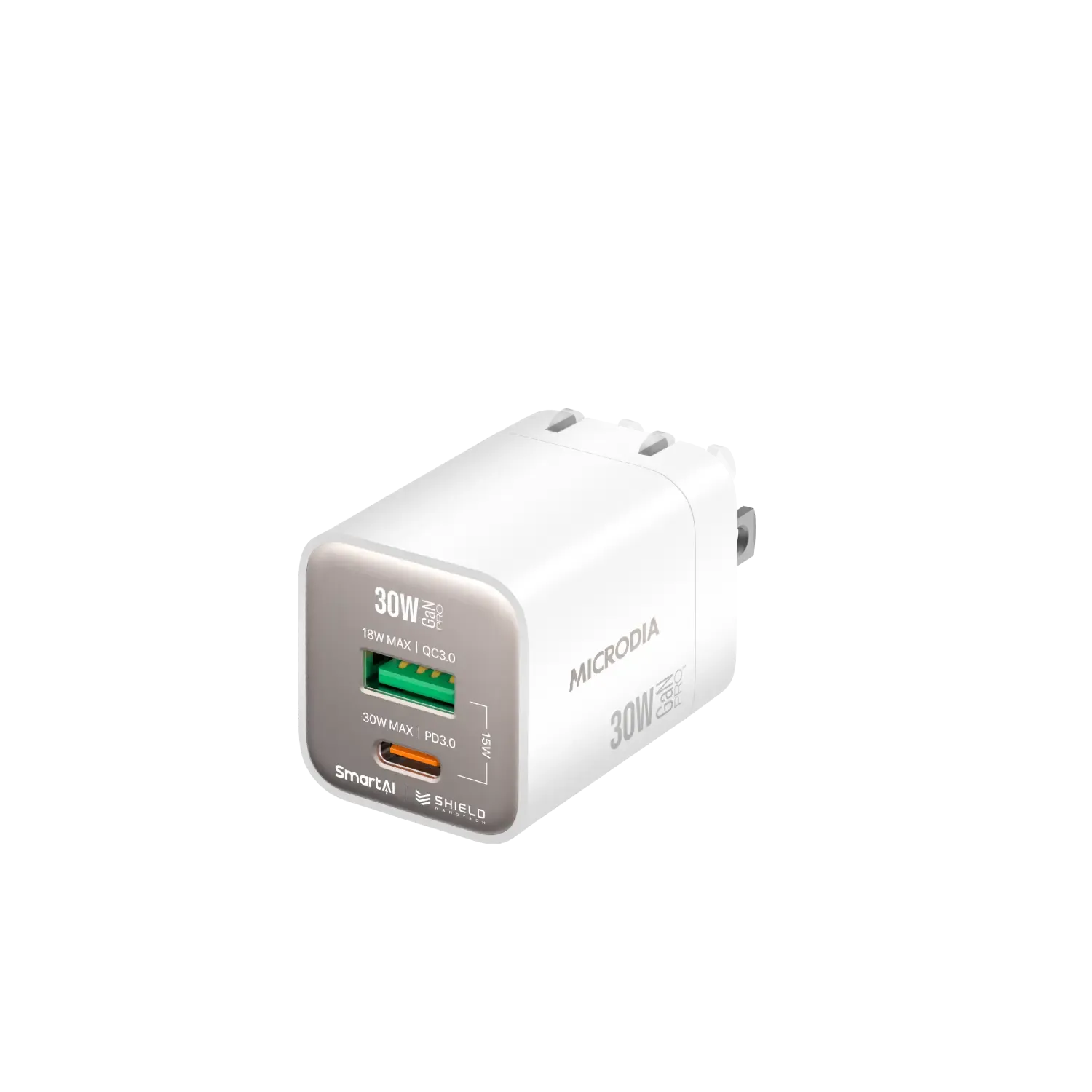 Pocket Friendly Textured Grip MICRODIA SMARTCube? Nano 30W GaN Pro Wall Charger, Dual-Port, USB-C PD3.0   USB-A QC3.0