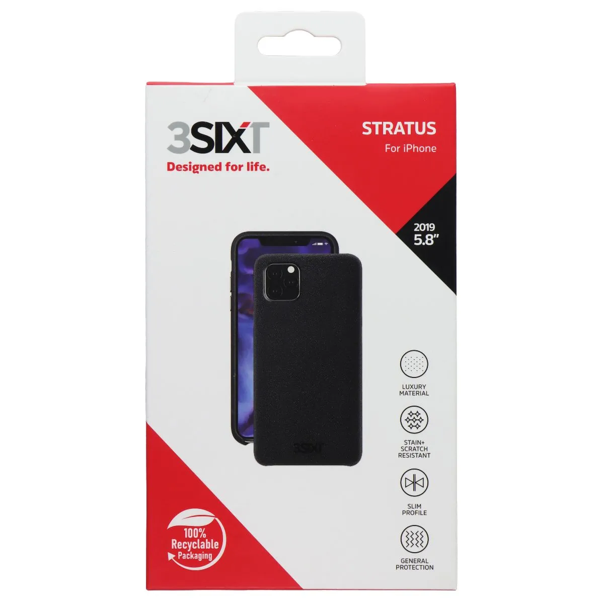 3SIXT Stratus Series Case for Apple iPhone 11 Pro - Black Glossy Look Ergonomic grip