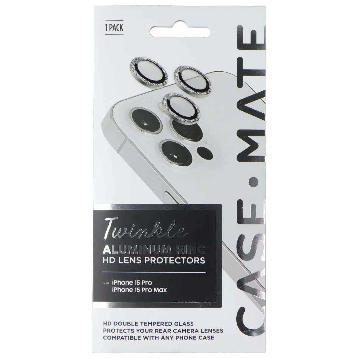 Case-Mate Aluminum Ring HD Lens Protectors for iPhone 15 Pro / Pro Max - Twinkle Elite Device Film Screen Guard Max