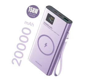 Durable Texture Layer MICRODIA SNAPPower? MagGo LCD 20000mAh 158W Magnetic Wireless Power Bank, 15W Wireless Output  65W & 60W USB-C PD Output   18W USB-A Output with LCD Display