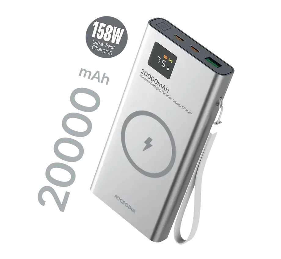 MICRODIA SNAPPower? MagGo LCD 20000mAh 158W Magnetic Wireless Power Bank, 15W Wireless Output  65W & 60W USB-C PD Output   18W USB-A Output with LCD Display Water Resistant