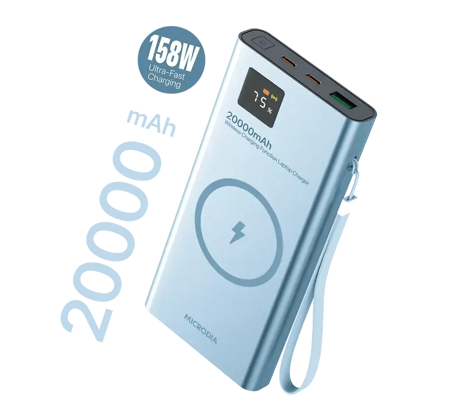 MICRODIA SNAPPower? MagGo LCD 20000mAh 158W Magnetic Wireless Power Bank, 15W Wireless Output  65W & 60W USB-C PD Output   18W USB-A Output with LCD Display Handy Use